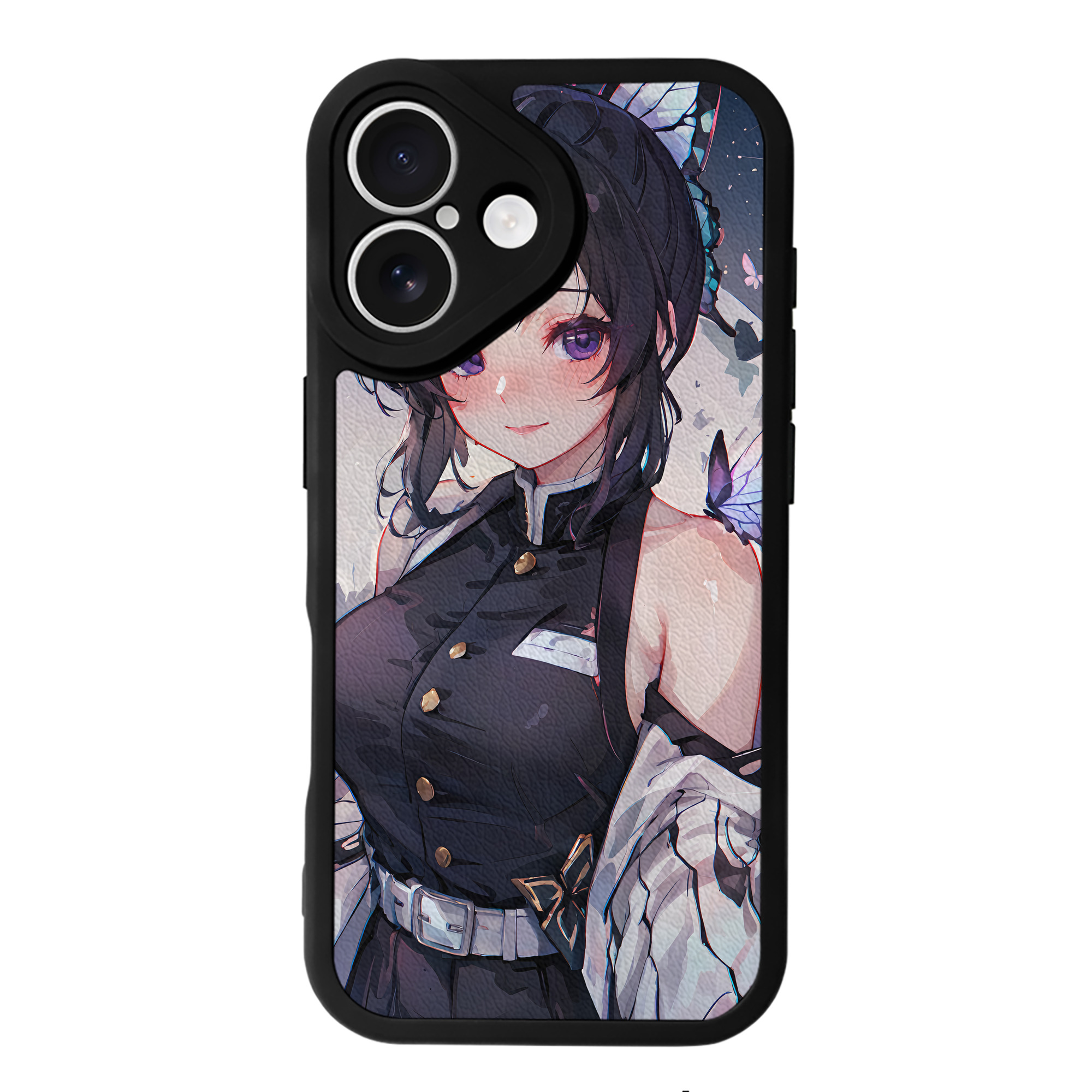 （画像用） 鬼滅の刃（きめつのやいば）蟲柱-胡蝶 しのぶ／こちょう しのぶ Kochou Shinobu 【iPhone 16シリーズ対応】シリコンスマホケース（レザー調） 材質：シリコン